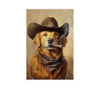 BSDFDFAA Impression sur toile de cowboy Western Golden Retriever - Décoration murale pour salon, chambre à coucher - 40 x 60 cm