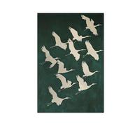 BSDFDFAA Impression sur toile élégante de grues blanches en vol sur fond vert foncé - Décoration murale pour salon, chambre à coucher - 30 x 45 cm