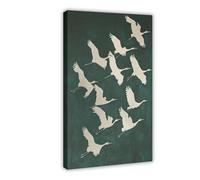 BSDFDFAA Impression sur toile élégante grues blanches en vol sur toile vert foncé pour décoration de chambre à coucher, bureau, cadeau 40 x 60 cm