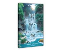 BSDFDFAA Impression sur toile Kuang Si Cascades du Laos - Décoration murale pour salon, chambre à coucher - 50 x 75 cm