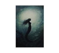BSDFDFAA Impression sur toile représentant la silhouette éthérée d'une sirène dans l'océan profond - Décoration murale pour salon, chambre à coucher - 50 x 75 cm