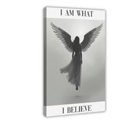 BSDFDFAA Impression sur toile représentant un ange nspirational - I Am What I Believe - Décoration de chambre à coucher, bureau, chambre - Cadeau - 40 x 60 cm