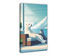 BSDFDFAA Impression sur toile représentant un ours polaire et un phoque - Décoration murale pour salon, chambre à coucher - 30 x 45 cm