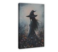 BSDFDFAA Impression sur toile représentant une sorcière mystique en fleurs sauvages - Décoration murale pour chambre à coucher, bureau, chambre, cadeau - 40 x 60 cm