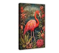 BSDFDFAA Impression sur toile style flamant rose botanique William Morris - Décoration murale pour salon, chambre à coucher - 60 x 90 cm