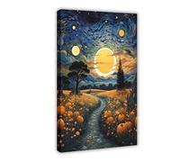 BSDFDFAA Poster sur toile représentant un champ de citrouille enchanteur la nuit, paysage d'automne magique, décoration murale, peinture pour salon, chambre à coucher, 40 x 60 cm