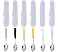 BSDHGF Lot de 6 cuillères à pamplemousse avec poignée en céramique, cuillères à pamplemousse en acier inoxydable avec bords dentelés ronds pour agrumes, kiwi, cuillères à dessert avec boîte de