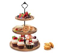 BSDLZCH Présentoir à gâteaux à 3 étages en bois d'acacia, assiette de service pour le thé de l'après-midi, peut être utilisé comme support à 3 niveaux, 2 étages et un seul niveau selon vos besoins