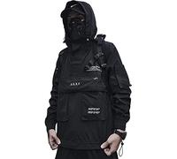 Bsdsl Veste Techwear à Capuche Imperméable de Combat pour Homme, Veste Coupe-Vent Zippée Streetwear Japonaise pour Homme, Veste de Sport Décontractée Hip-Hop Sweat-Shirt (Color : Black, Size : M)