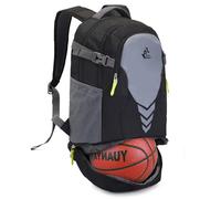 Bseash Sac à Dos de Basket-Ball athlétique léger de 35L, Sac à Dos de Gymnastique Multifonctionnel avec Compartiment pour Ballon au Fond, adapté au Ballon de Volley-Ball, de Football et de Soccer.