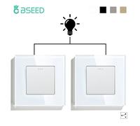 BSEED 1/2/3 interrupteurs muraux 2 voies interrupteur mécanique marche/arrêt pour escaliers halls interrupteur à bascule mural en verre norme ue 2Pack 2Gang White
