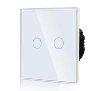 BSEED 2 Gang 1 Voie Interrupteur Général à Commande Tactile, Interrupteur Mural à Commande Tactile Avec Indicateur LED et Panneau en Verre 110V-240V Blanc