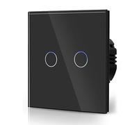 BSEED 2 Gang 1 Voie Interrupteur Général à Commande Tactile, Interrupteur Mural à Commande Tactile Avec Indicateur LED et Panneau en Verre 110V-240V Noir