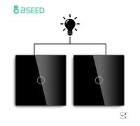 Bseed 2 paquets interrupteur de lumière tactile 1 bouton 2 voies interrupteurs d'alimentation muraux interrupteurs pour escaliers panneau de verre rétro-éclairage bleu 240V White