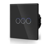 BSEED 3 Gang 1 Voie Interrupteur Général à Commande Tactile, Interrupteur Mural à Commande Tactile Avec Indicateur LED et Panneau en Verre 110V-240V Noir