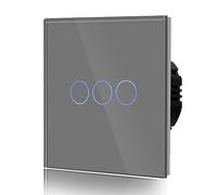 BSEED 3 Gang 1 Voie Interrupteur Général à Commande Tactile, Interrupteur Mural à Commande Tactile Avec Indicateur LED 110V-240V Gris