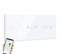 BSEED Alexa Interrupteur avec Double Interrupteur Volet Roulant Connecté,2 Gang 1 Voie Interrupteur Connecté WiFi Blanc,Compatible avec Alexa et Google Home,Contrôle Vocal et Fonction de Temps