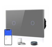 BSEED Double Interrupteur Connecté Intelligent 1 Gang 1 Voie Interrupteur Tactile WiFi(Ligne Neutre Requise), Interrupteur de Verre compatible avec Alexa/Google Home, 157mm Gris