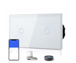 BSEED Double Interrupteur Connecté WIFI Intelligent 1 Gang 1 Voie Interrupteur Tactile WiFi (Ligne Neutre Requise), Interrupteur de Verre compatible avec Alexa/Google Home, 157mm Blanc