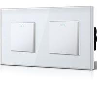 BSEED Double Interrupteur va et vient, Interrupteur à Bascule, Verre Interrupteur Encastrable Bascule,10A 250V Plaque De Cristal Trempé, 157 x 86 mm, 1 Gang 2 Voie Blanc