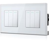 BSEED Double Interrupteur va et vient, Interrupteur à Bascule, Verre Interrupteur Encastrable Bascule,10A 250V Plaque De Cristal Trempé, 157 x 86 mm, 3 Gang 2 Voie Blanc