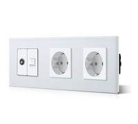 BSEED Double prise avec connecteurs d'accessoires pour TV et PC CAT5e standard de l'UE, vitre en verre CE, 16 A / 100-220 V CA (blanc)
