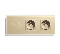 BSEED Double Prise Murale (Non-WIFI) avec Interrupteur Tactile(WIFI) 2 Gang 1 Voie, Interrupteur Connecté Alexa, Beau et élégant, Panneaux de Verre Résistants au feu et Imperméables,Or