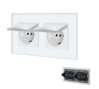 BSEED Double prise Schuko avec couvercle étanche, borne enfichable et encastrée avec plaque en verre cristal, 16 A, 157 mm, blanche