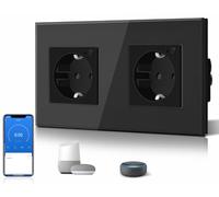 BSEED Double prise Schuko WiFi encastrée avec surveillance de l'énergie, 16 A, Smart Alexa, contrôle de l'application, fonctionne avec Alexa/Google Home, mesure la consommation d'énergie, horaires,