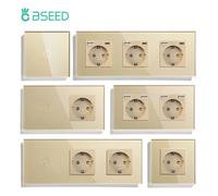 BSEED EU prises murales prise de courant unique Double cadre en verre Ports de Charge USB type-c prises à Triple prise Protection des enfants 16A