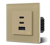 BSEED GaN PD Prise murale 65 W, panneau en verre, prise encastrée avec 2 ports de type C et 1 USB-A, 86 mm Doré