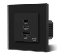 BSEED GaN PD Prise murale 65 W, panneau en verre, prise encastrée avec 2 ports de type C et 1 USB-A, 86 mm Noir