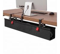 BSEED Gestion Câbles sous Bureau, Chemin de câbles, Fixation sans Perçage par Serrage, Cable Management Bureau, Goulotte Pass Cable Tissu Résistant Eau Anti-Affaissement, Noir 120x14 cm