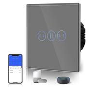 BSEED Intelligent WIFI Interrupteur Tactile de Volet Roulant, Nécessite Un Fil Neutre, Interrupteur Mural en Verre, 1 Gang 1 Voie Noir, Compatible avec Alexa/Google