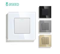Bseed - interrupteur à bouton mécanique, norme européenne, 1/2/3 boutons, 1 voie, noir et blanc, pour éclairage domestique, avec panneau en verre de cristal, 86mm 2Gang Gris