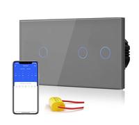 BSEED Interrupteur à Touche Intelligente WIFI 2.4G (Fil Neutre Non Requis) Interrupteur Mural avec Panneau en Verre, 1 Gang et 2 Gang 1 Voie Gris 157mm