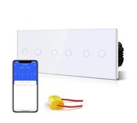 BSEED Interrupteur à Touche Intelligente WIFI 2.4G (Fil Neutre Non Requis) Interrupteur Mural avec Panneau en Verre, Triplé 2 Gang 1 Voie Blanc 228mm