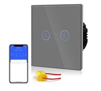 BSEED Interrupteur à Touche Intelligente WIFI 2.4G (Fil Neutre Non Requis) Interrupteur Mural avec Panneau en Verre, 2 Gang 1 Voie Gris 86mm