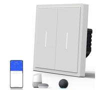 BSEED Interrupteur Alexa en mat avec témoin lumineux - Interrupteur intelligent encastré avec commande vocale - Série S - 2 compartiments 1 voie - 86 mm - Blanc