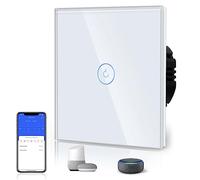 BSEED Interrupteur Connecté Intelligent 1 Gang 1 Voie Interrupteur Tactile (Ligne Neutre Requise) WiFi Interrupteur de Verre 86mm Blanc