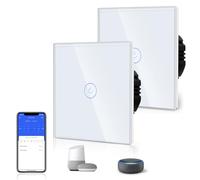 BSEED Interrupteur Connecté Intelligent 1 Gang 1 Voie Interrupteur Tactile (Ligne Neutre Requise) WiFi Interrupteur de Verre 86mm Blanc, 2 Paquets