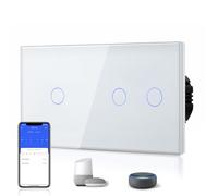 BSEED Interrupteur Connecté Intelligent 1 Gang et 2 Gang 1 Voie Interrupteur Tactile (Ligne Neutre Requise) WiFi Interrupteur de Verre 157mm Blanc