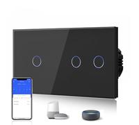BSEED Interrupteur Connecté Intelligent 1 Gang et 2 Gang 1 Voie Interrupteur Tactile (Ligne Neutre Requise) WiFi Interrupteur de Verre 157mm Noir