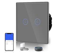 BSEED Interrupteur Connecté Intelligent 2 Gang 1 Voie Interrupteur Tactile (Ligne Neutre Requise) WiFi Interrupteur de Verre 86mm Gris