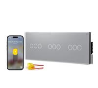 BSEED Interrupteur Connecté Sans Neutre Matter, Interrupteur Tactile,Gris | Tactile en Verre, Protocole Matter, Commande intelligente, Compatibilité avec Alexa/Goo.gle Home,3 Gang 1 Way-228mm