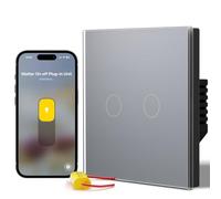 BSEED Interrupteur Connecté Sans Neutre Matter, Interrupteur Tactile,Gris | Tactile en Verre, Protocole Matter, Commande intelligente, Compatibilité avec Alexa/Goo.gle Home,2 Gang 1 Way