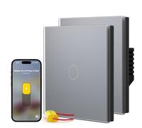 BSEED Interrupteur Connecté Sans Neutre Matter, Interrupteur Tactile,Gris | Tactile en Verre, Protocole Matter, Commande intelligente, Compatibilité avec Alexa/Goo.gle Home,1 Gang 1 Way-2 Paquets
