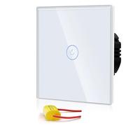 BSEED Interrupteur Connecté Sans Neutre WIFI, Interrupteur Tactile Connecté WIFI 2.4G,Interrupteur Mural avec Panneau en Verre, Compatible avec Google/Tuya/Alexa, 1 Gang 1 Voie Blanc 86mm