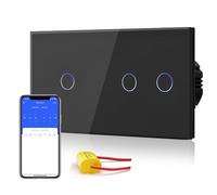 BSEED Interrupteur Connecté Sans Neutre WIFI, Interrupteur Tactile Connecté WIFI 2.4G,Interrupteur Mural avec Panneau en Verre, Compatible avec Google/Tuya/Alexa, 1 Gang et 2 Gang 1 Voie Noir 157mm