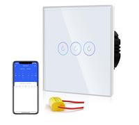 BSEED Interrupteur Connecté Sans Neutre WIFI, Interrupteur Tactile Connecté WIFI 2.4G,Interrupteur Mural avec Panneau en Verre, Compatible avec Google/Tuya/Alexa, 3 Gang 1 Voie Blanc 86mm